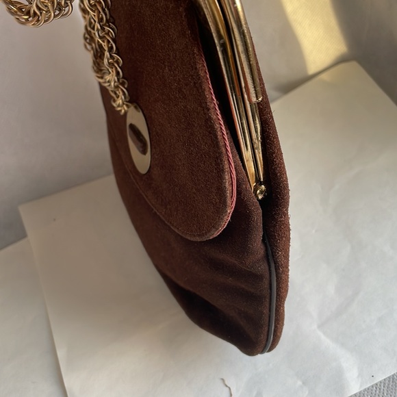 Chic Vintage purse By Triangle NY brown suede gold tone - mod look - Picture 16 of 16